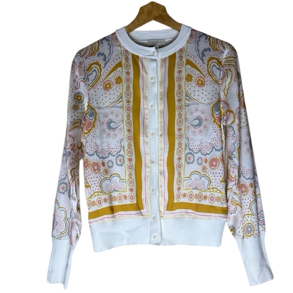 Ted Baker Zorina Paisley Print Cardigan Size 1